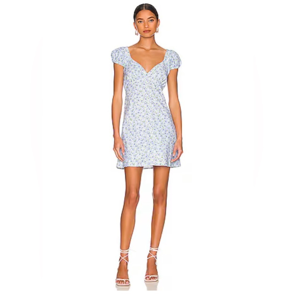 Boyish The Dusty Puff-Sleeve Mini Dress Forget Me Not Floral Size 6 Revolve